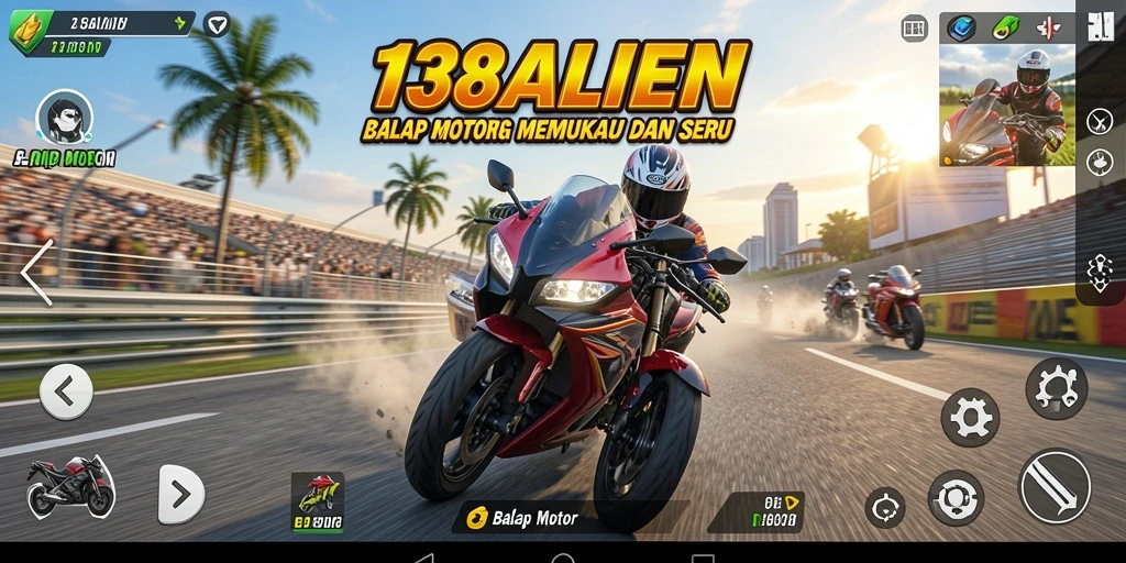 Screenshot permainan 138ALIEN menampilkan balapan motor yang seru dan grafis yang menakjubkan.