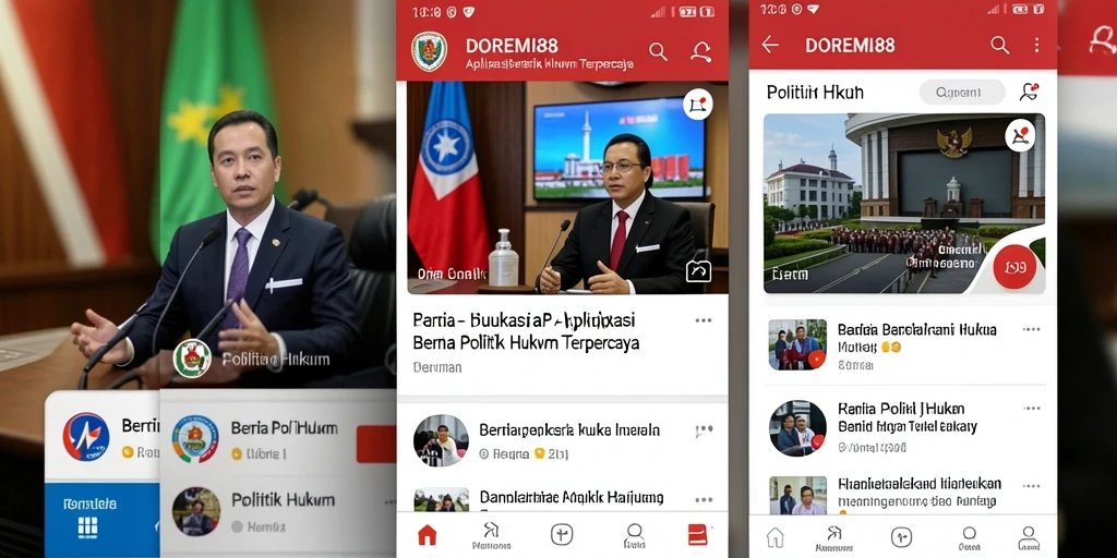 Antarmuka aplikasi DOREMI88 dengan berbagai berita politik dan hukum.