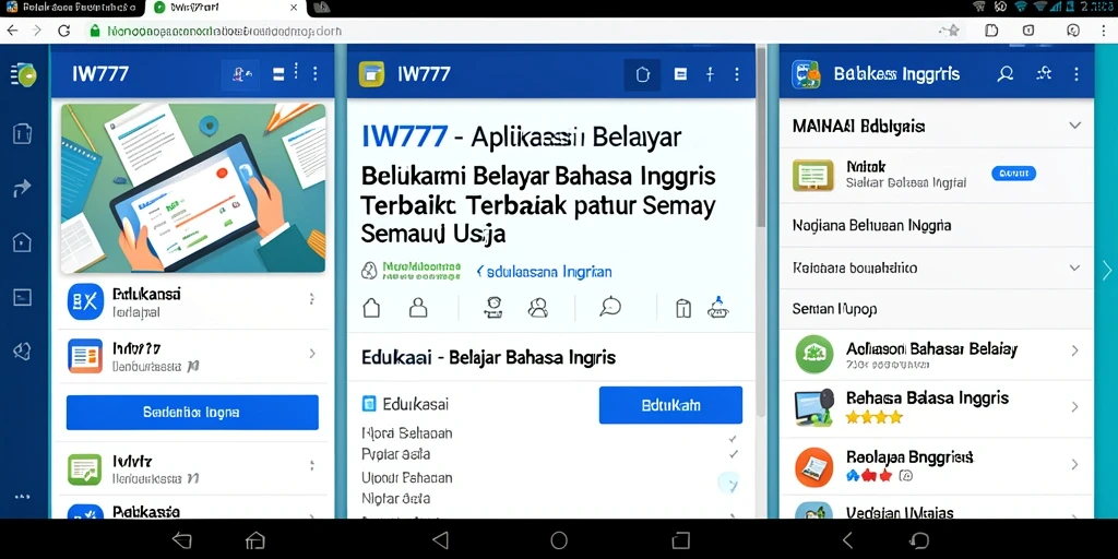 Antarmuka aplikasi IW777 yang interaktif untuk belajar Bahasa Inggris.