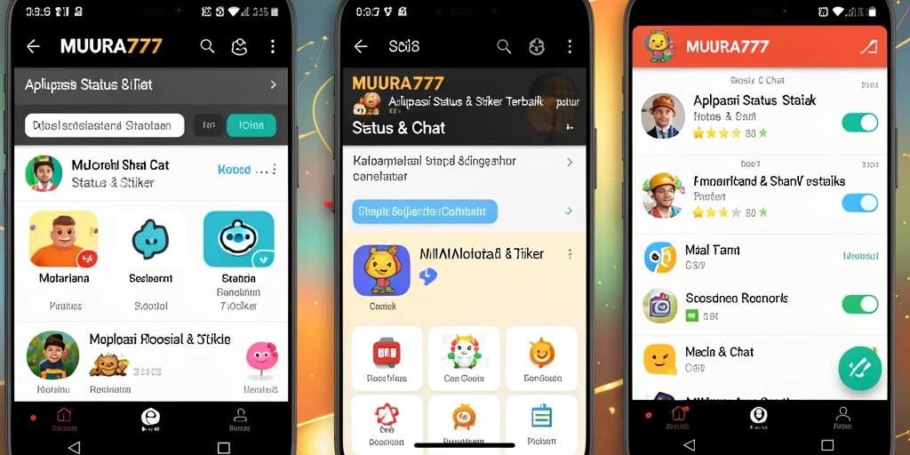 Tampilan antarmuka aplikasi MUARA777 yang menampilkan berbagai stiker menarik.