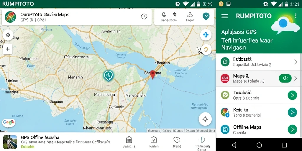 Antarmuka aplikasi RUMPITOTO yang menunjukkan fitur GPS Offline Maps.